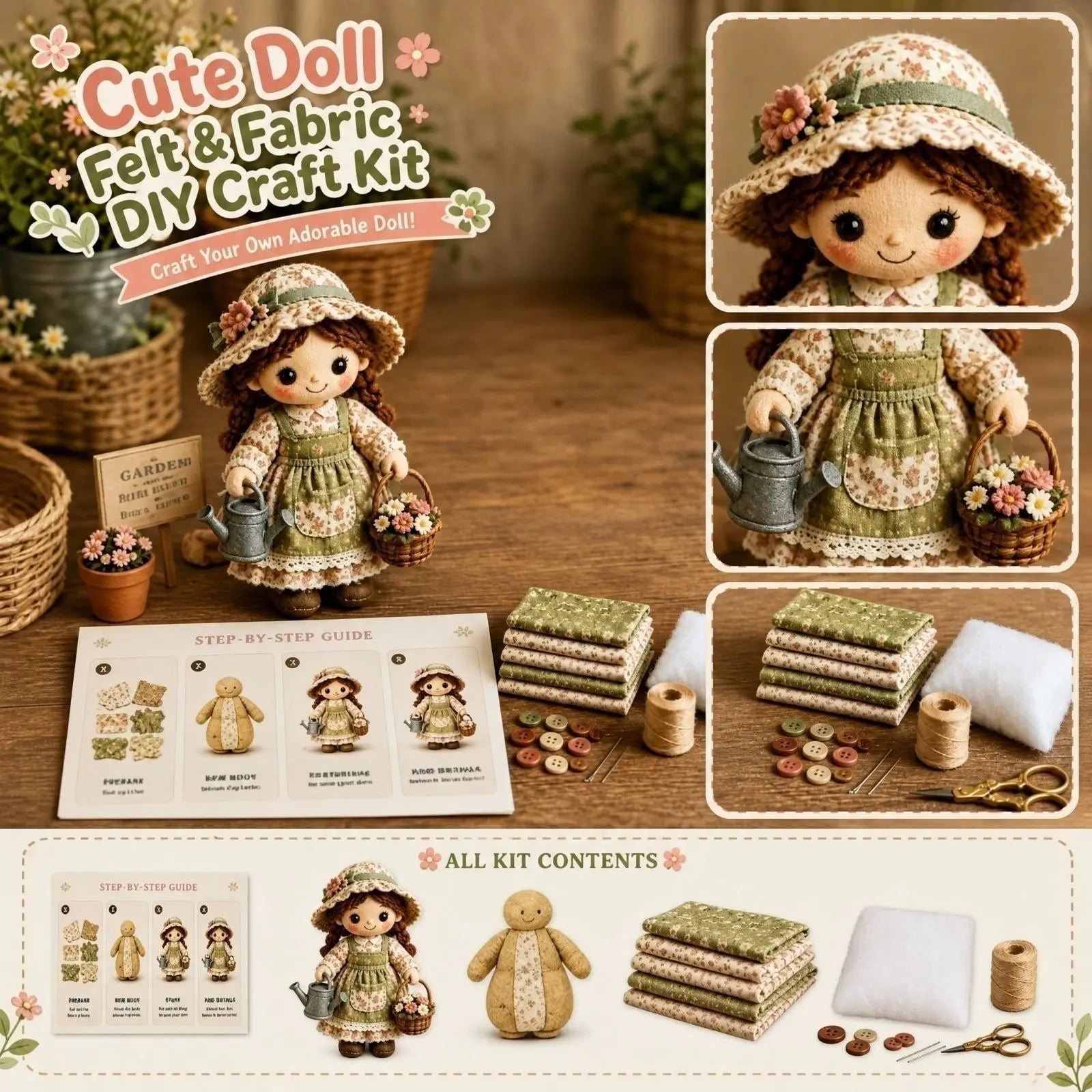 Doll Patchwork DIY Kit Complete Sewing Material Pack Fabric Accessory Set Handcraft Making Supplies for Beginner and Craft Lover Qme C One Size
