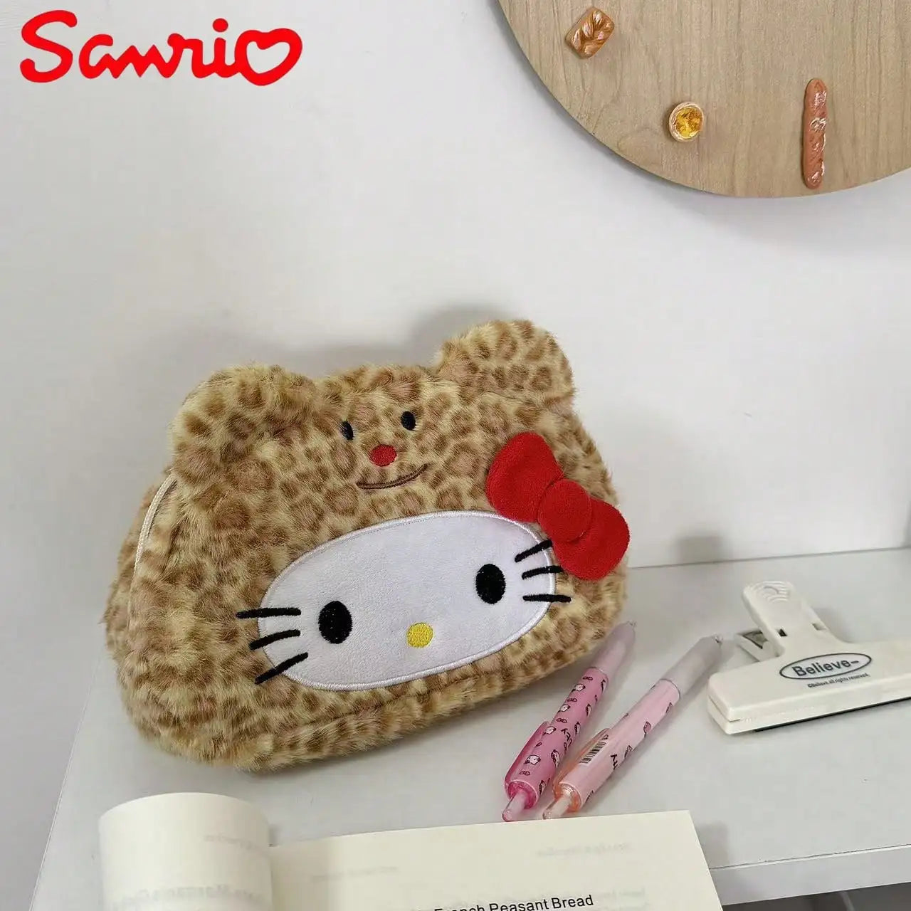 Sanrio Ins Worthy Leopard Print Kitty Pencil Case Stylish Makeup Bag Qme yellow