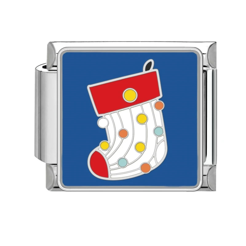 Fashion 2025 Colorful Christmas Socks Snowman Deer Italian Charms Fit 9mm Stainless Steel Women Fashion Bracelet DIYJewelry Gift Qme Style 19