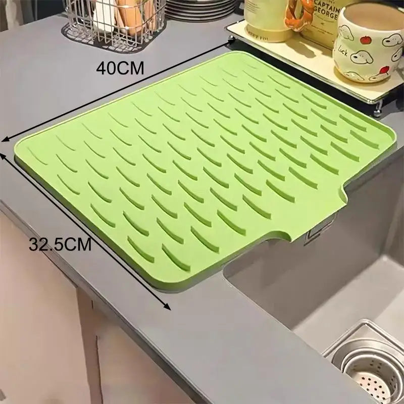Silicone Dish Drying Mat Tilted Design Efficient Water Drainage Qme 1pcs green XL