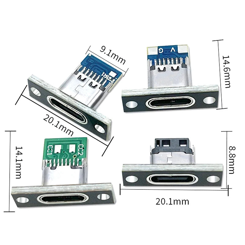 5Pcs USB 3.1 Type C Socket With Screw Fixing Plate Type-C USB Jack 3.1 Type-C 2Pin 4Pin Female Connector Jack Charging Port Qme