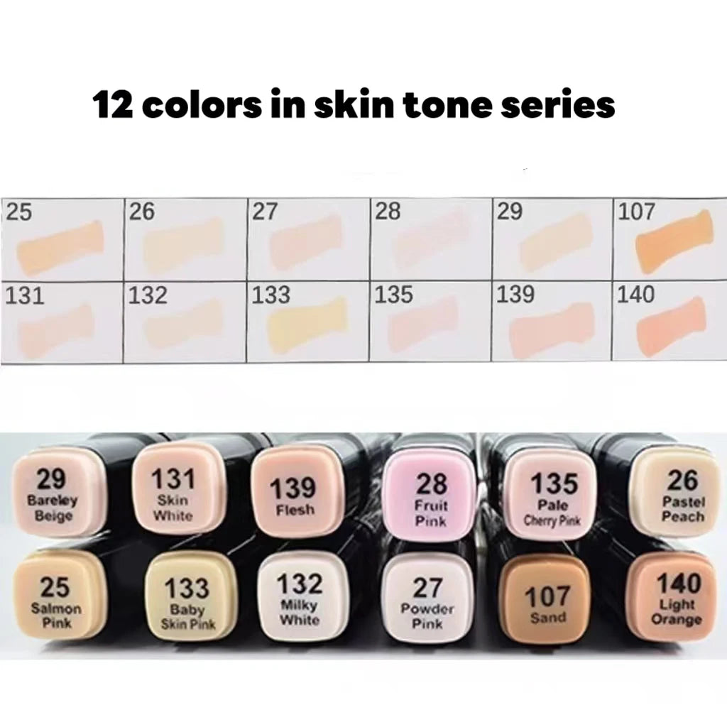 12 Pcs Oily Marker Pen Set Art Alcohol Based Markers Dual Tips Sketching Drawing Graffiti Manga School Art Supplies Qme Skin Tone Series