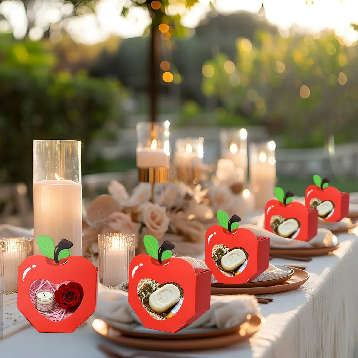 10/20Pcs Apple Window Candy Boxes Heart Winow Gift Box Mini Red Snack Sweet Paper Holder for School Birthday Wedding Party Favor Qme