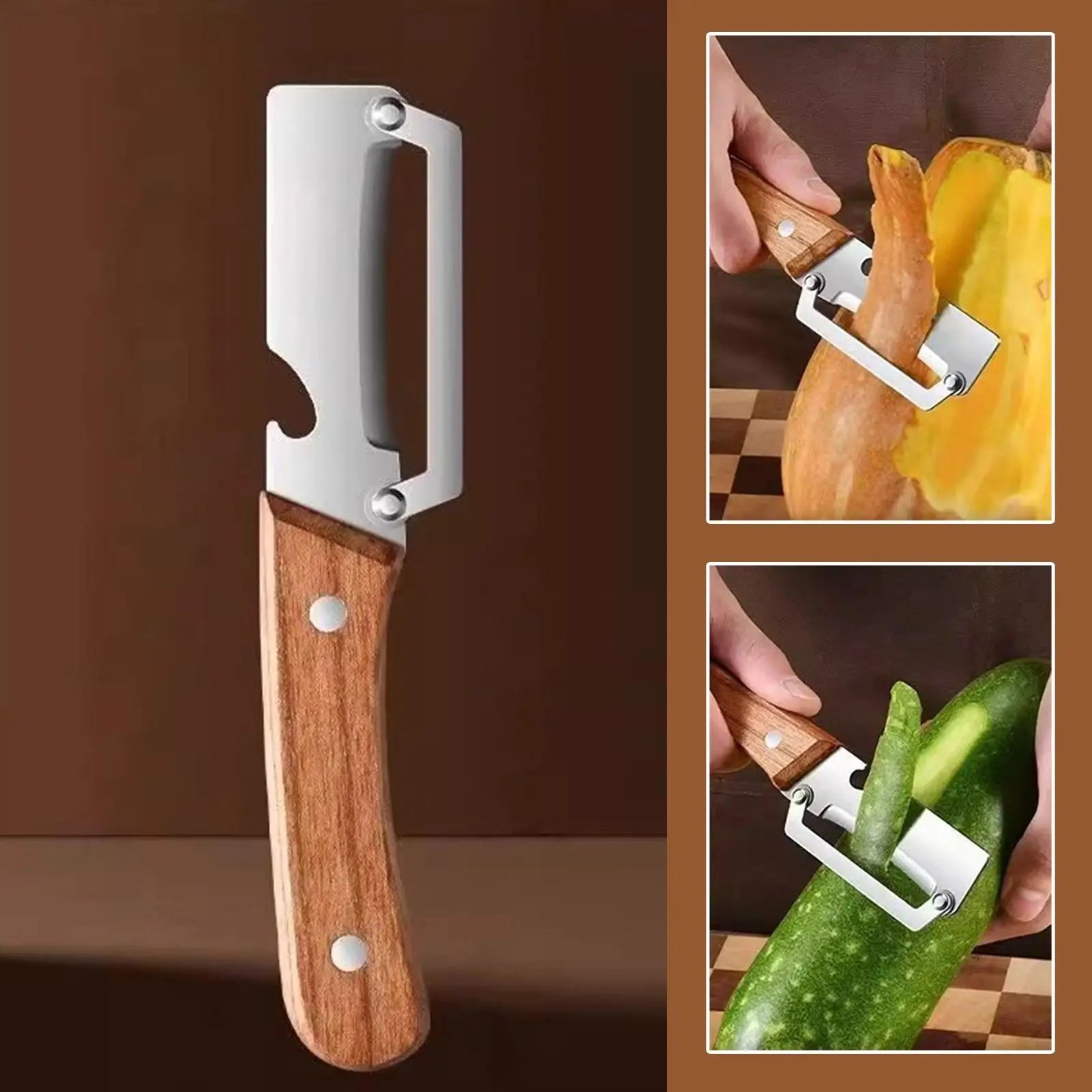 Fruit and Vegetable Peeler Wooden Handle Food Peeler with Bottle Opener Household Tomato Slicer for Home Cooking Vegetable Fruit Qme