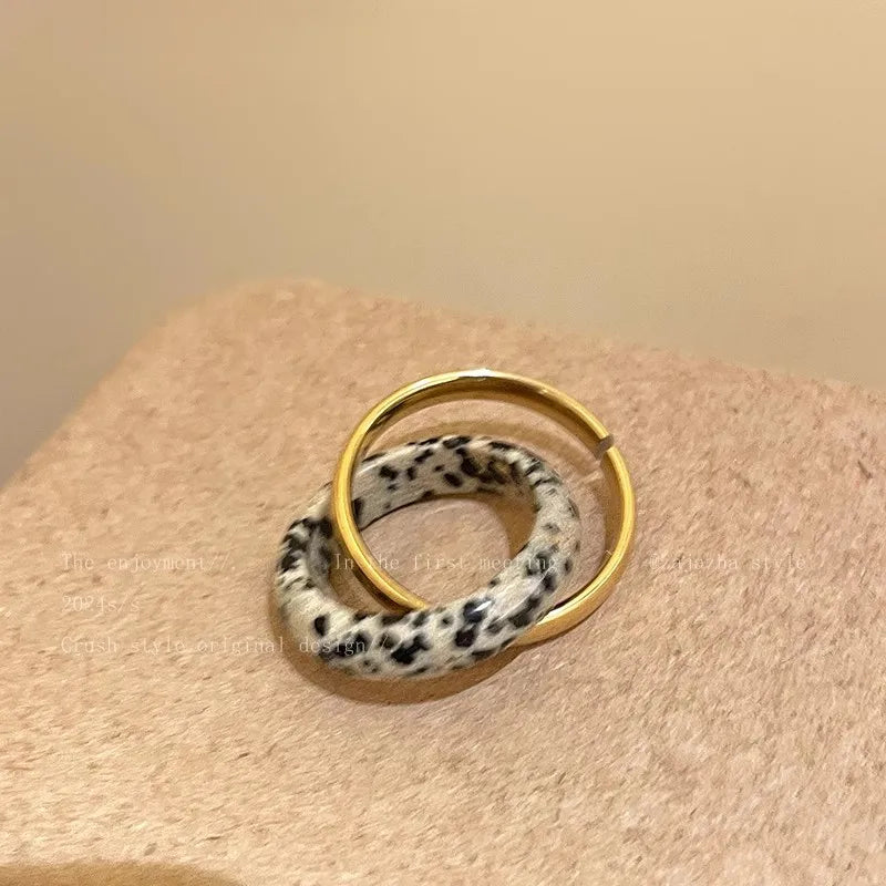 Fashion Sense of Design Charm Double Layers Spotted Metal Round Circle Rings Women Gold Plated Alloy Popular Finger Ring Qme Size 7 jin ban