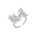 Silver Hollow Butterfly Freshwater Imitation Pearl Open Adjustable Ring Delicate Elegant Ladies Daily Statement Finger Jewelry Qme 1pc