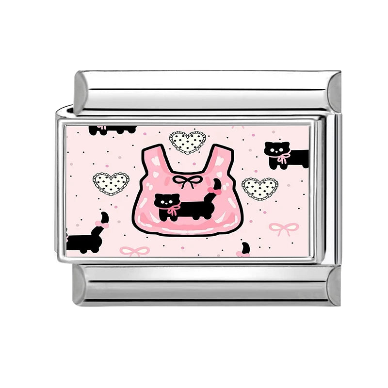 Wholesale Y2K Plastic Bag Lovely Cats Dogs Flowers Italian Charms Fit 9mm Stainless Steel Women Men Bracelet DIY Making Jewelrys Qme Style 16