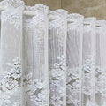 White lace chiffon curtains Floral pole pocket curtains with ruffles, semi-transparent and light-blocking, suitable for kitchens Qme W39 H24in (100 60cm)