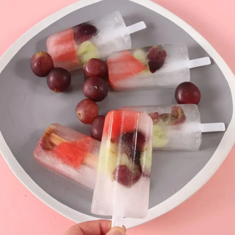 4 Sticks Popsicle Mold Set with Lid Reusable Homemade Ice Cream Frozen Popsicle Tray Household Frozen Popsicle Tray Qme