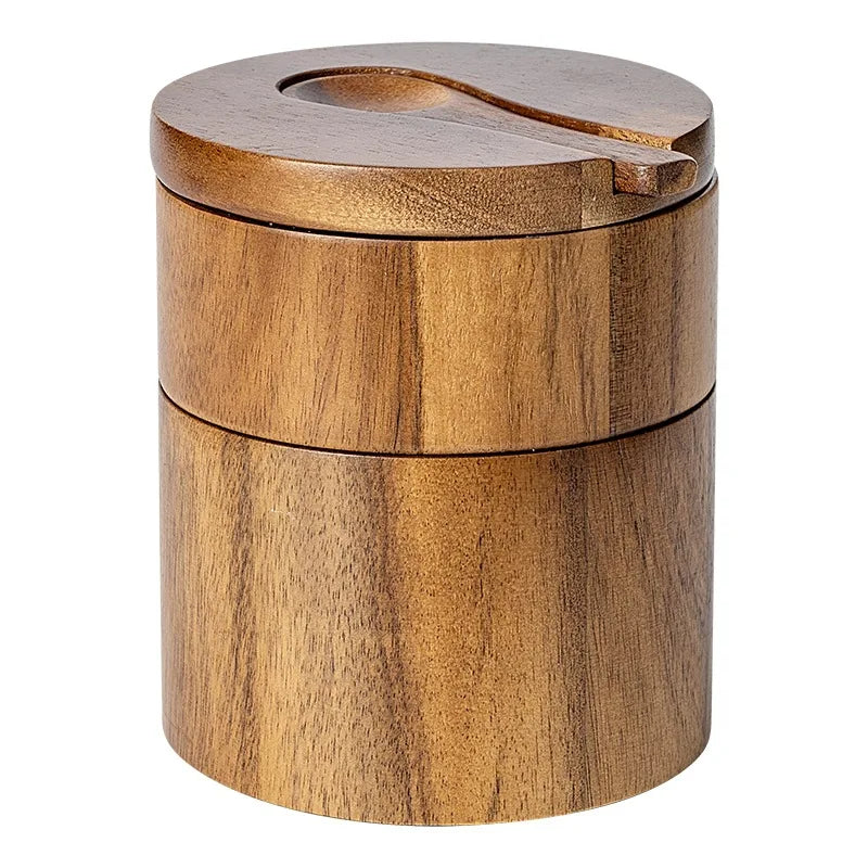 A Acacia wood salt jar, solid wood seasoning box, wooden pepper box, kitchen seasoning bottle, salt box, storage seasoning jar Qme