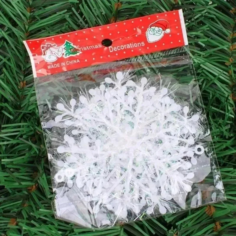 Christmas Plastic White Snowflakes Ornaments Xmas Tree Hanging Pendant Artificial Glitter Snow Flake Home DIY Wreath Decoration Qme