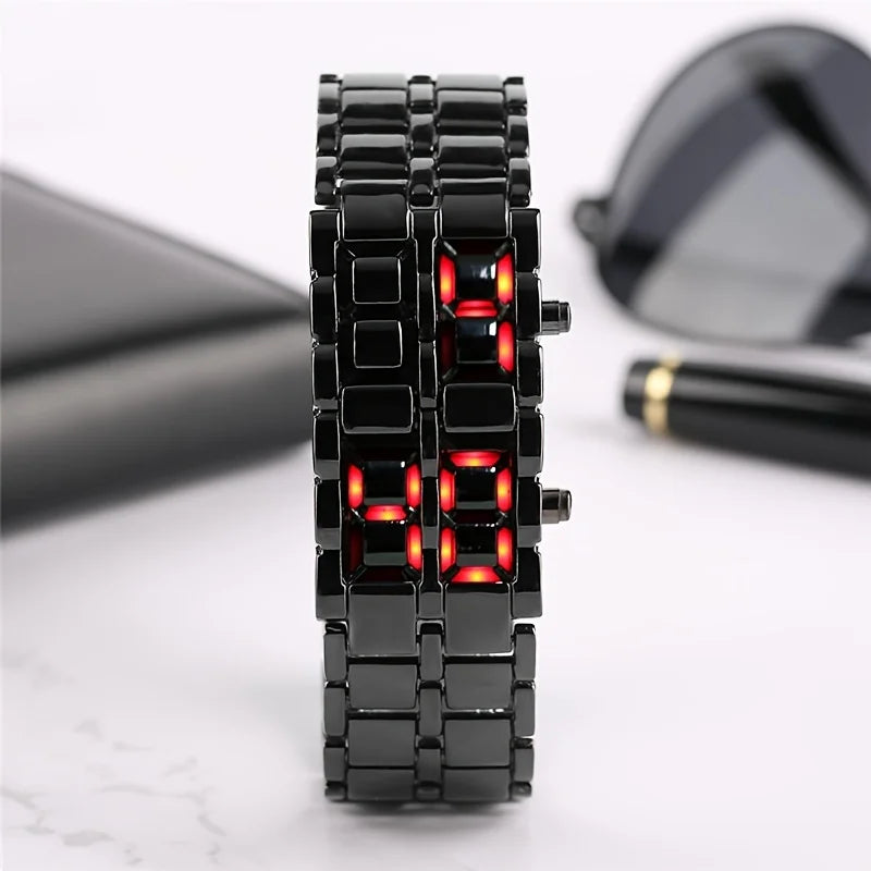 LED Display Electronic Watch Novelty Red Blue LED Lava Digital Wristwatch For Women Men Qme