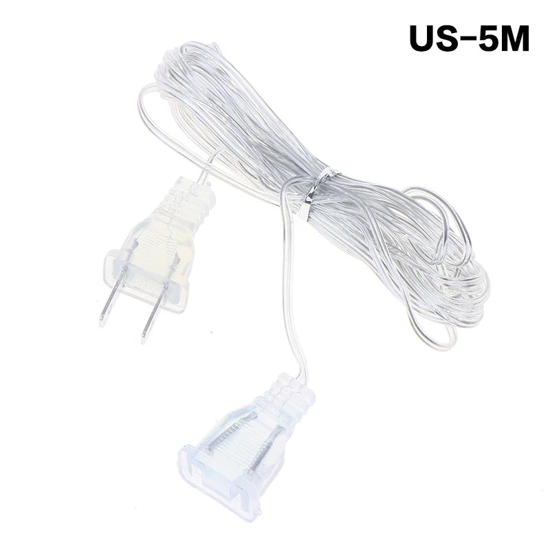 3M 5M EU US Plug Extender Wire Light String Extension Cable Standard Qme US 5M
