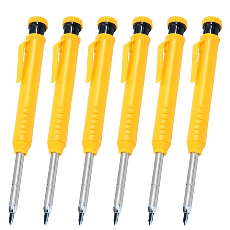 6Pcs Mechanical Pencils Drawing Woodworking Marking Pen,2.8mm Long Head Carpenter Pencil, Applicable Construction Works Qme 6pcs yellow