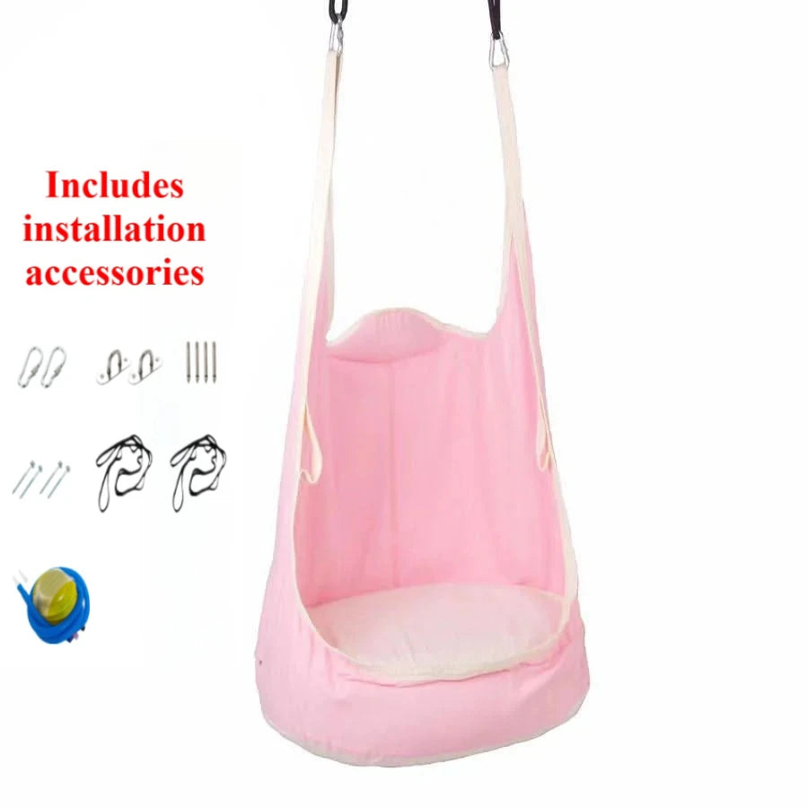 Kids Pod Swing Seat Cotton Child Hammock Swing Chair Sensory Swing for Indoor Outdoor for Children with Autism ADHD Asperger Qme Pink(with tools)