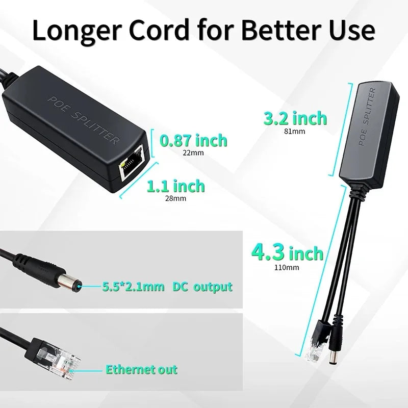 1PCS POE Splitter 48V to 5V 2.4A Gigabit Power Supply Module with Isolation Power Separation Cable Qme