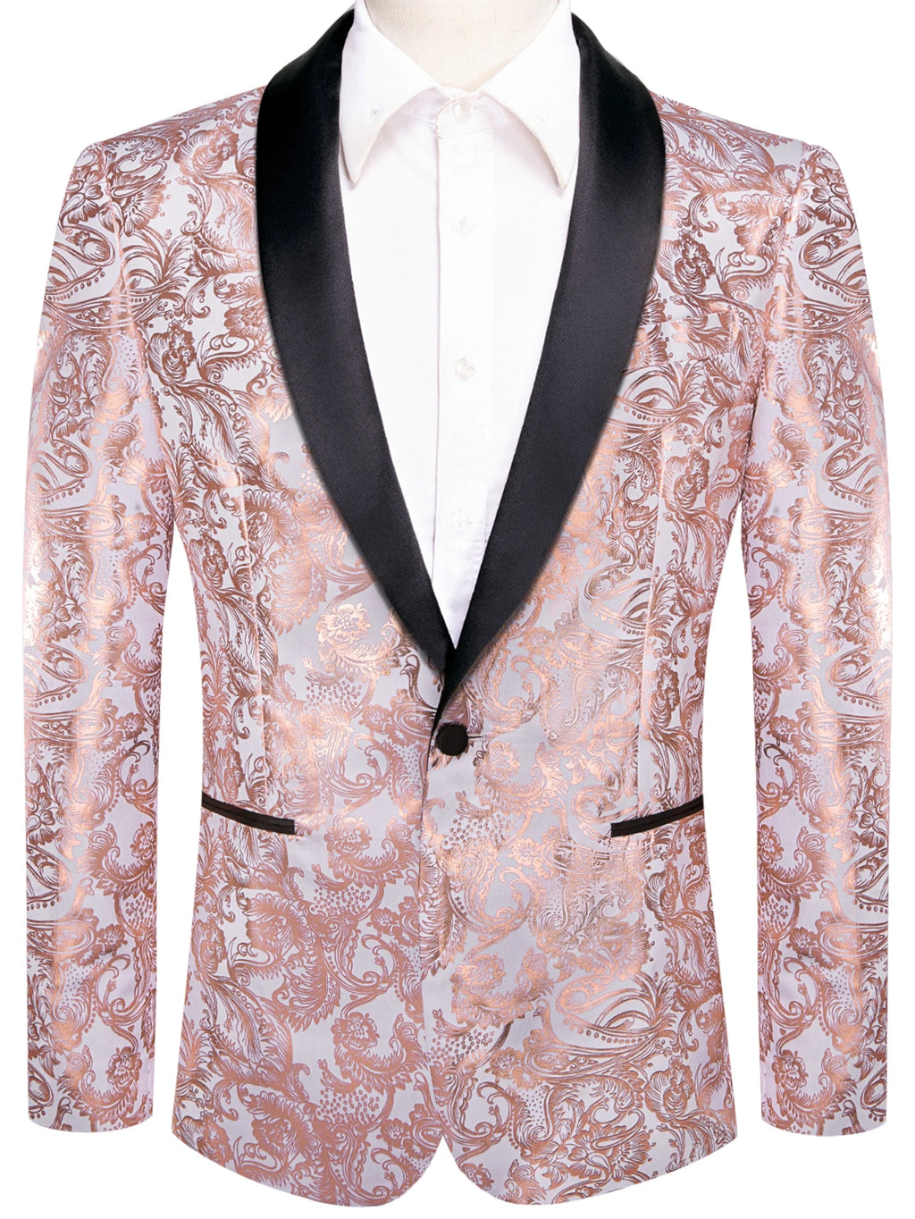 Men's Rose Gold Floral Jacquard Shawl Lapel Tuxedo Blazer Single Qme XX-1112 XL