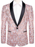 Men's Rose Gold Floral Jacquard Shawl Lapel Tuxedo Blazer Single Qme XX-1112 XL