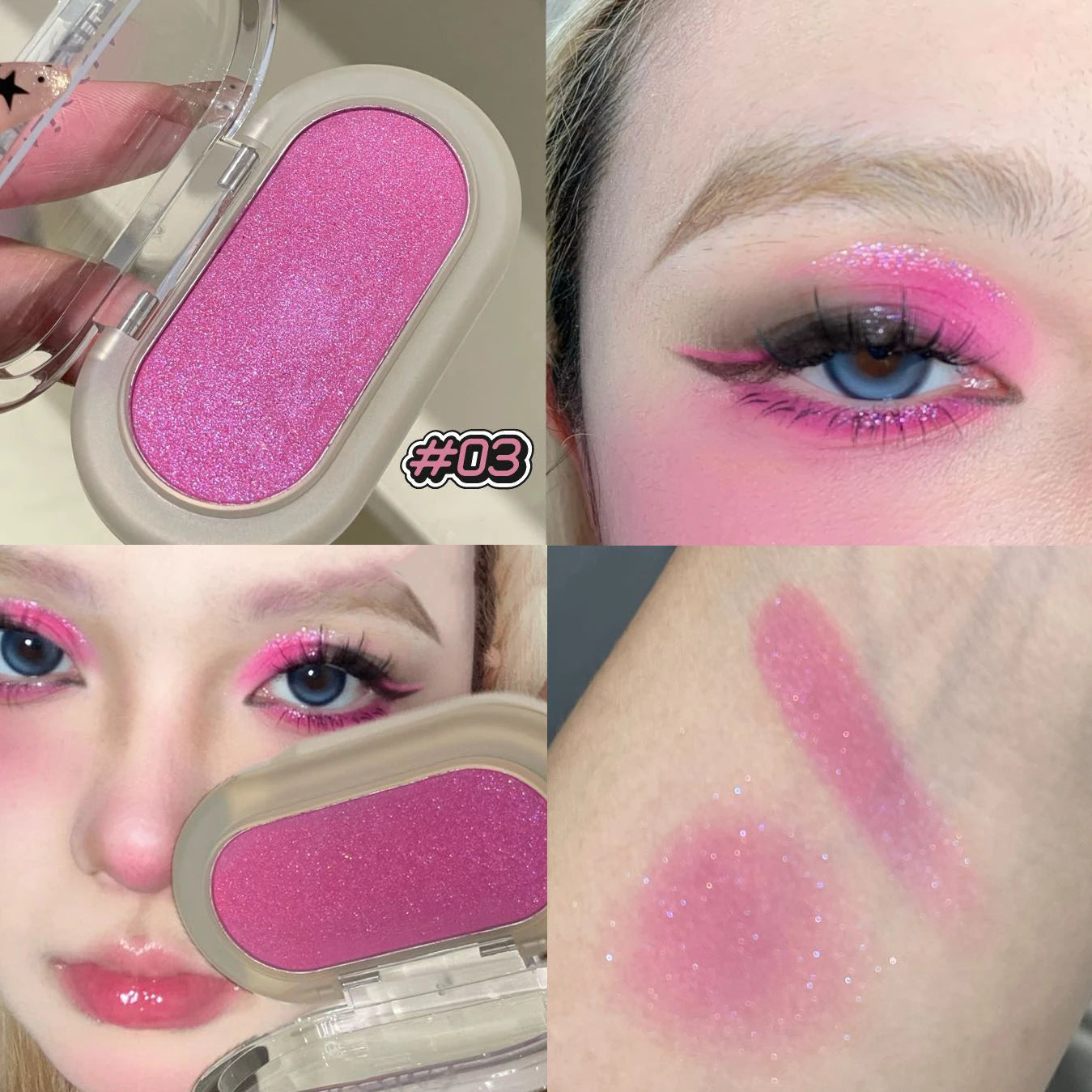 Pearlescent Peach Eye Shadow Highlighter Waterproof Easy-To-Apply Shimmer Mashed Potato Blush Brightening Makeup With Puff Qme 03