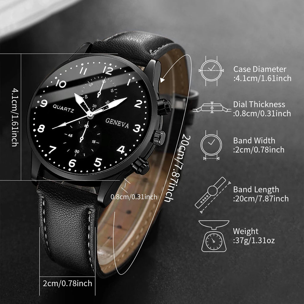 3 Pçs/set Relógio Masculino Casual Pulseira De Couro Relógios De Quartzo Conjunto De Pulseiras De Contas (Sem Caixa) Qme