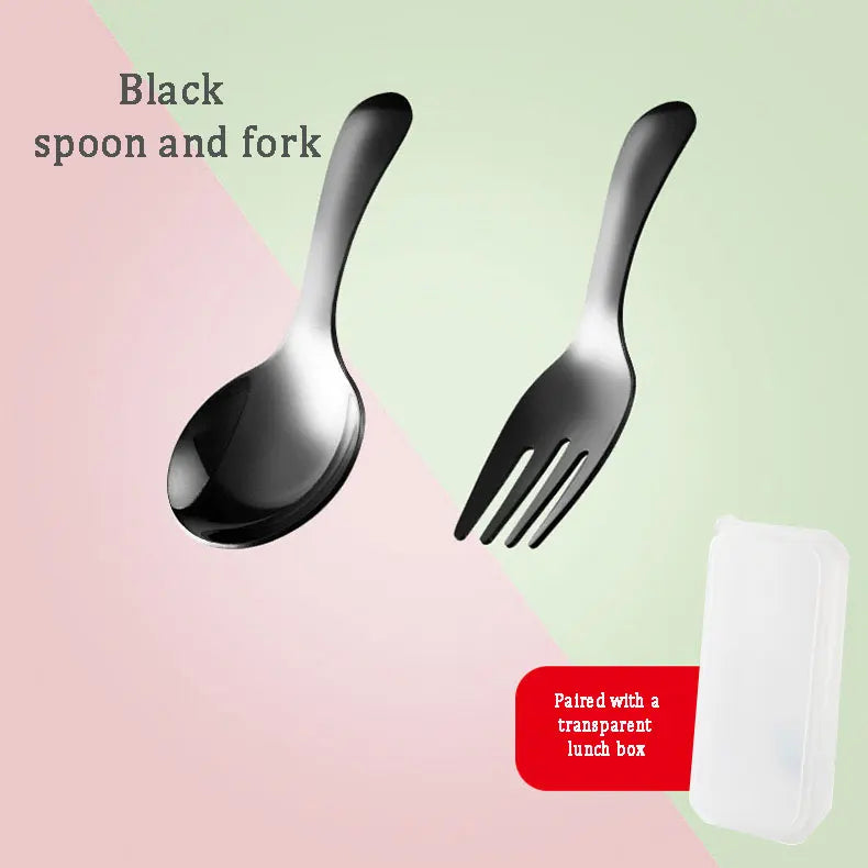 Outdoor Tourism 304 Stainless Steel Portable Tableware, CHILDREN'S Tableware, Dessert Tableware, Spoon and Fork Combination Qme black