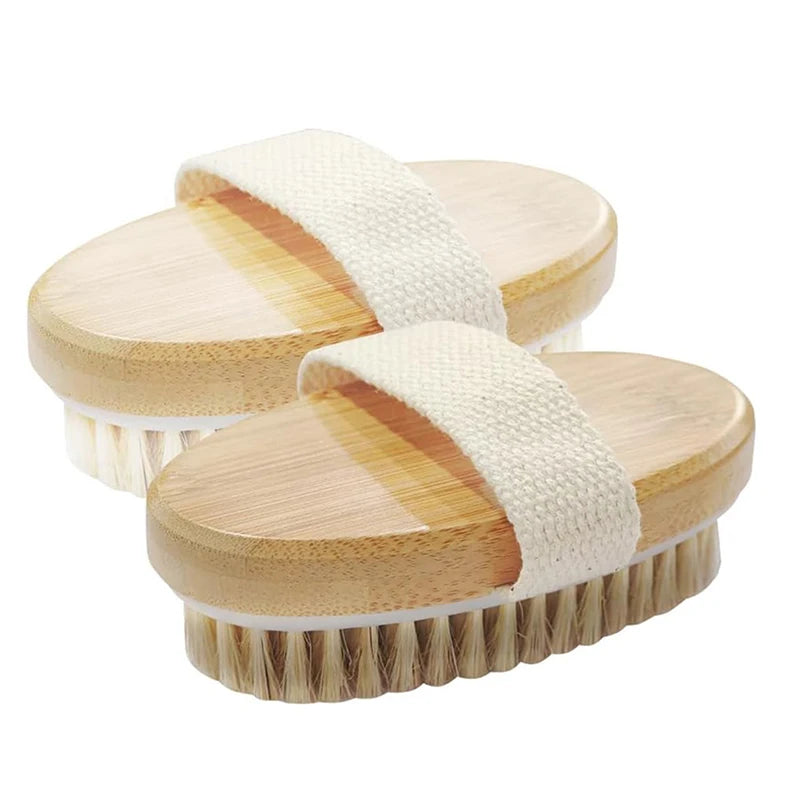 Natural Bristle Body Brush Soft Exfoliating Tool Dry Wet Use Home SPA Qme