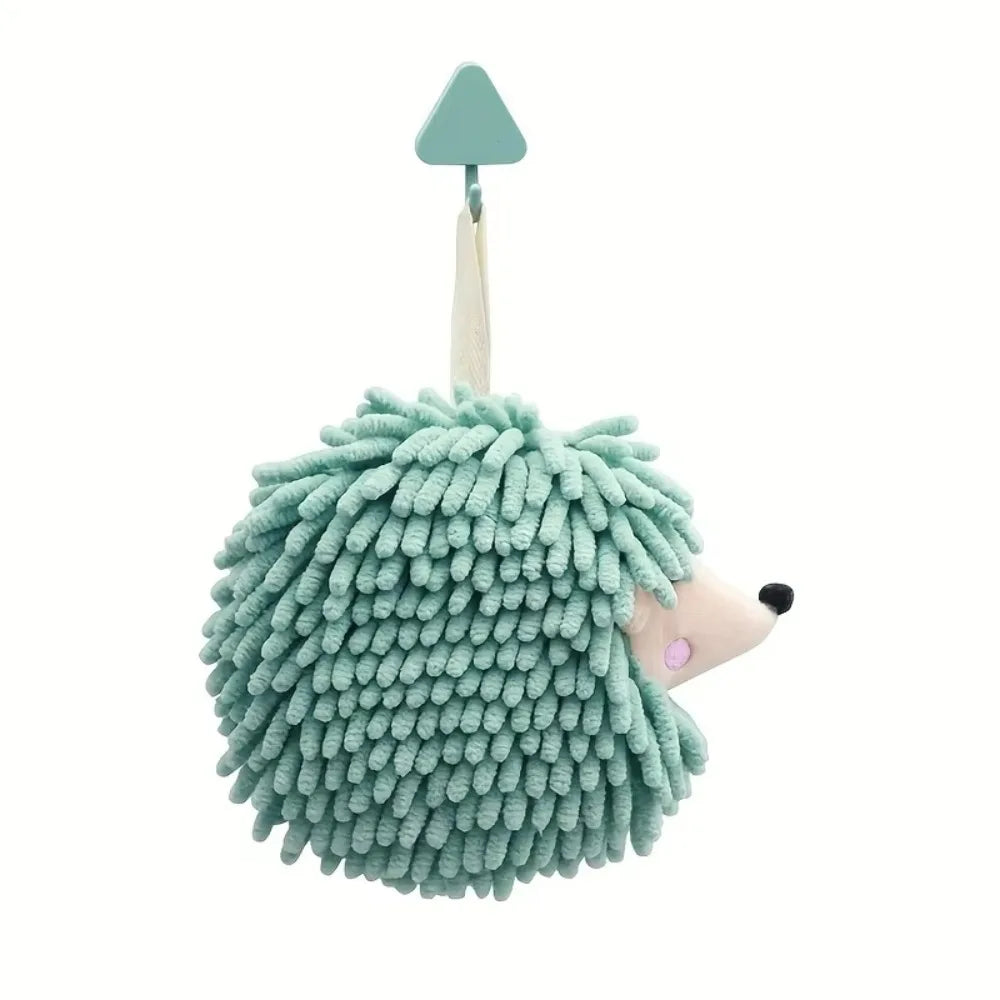 Chenille Fuzzy Ball Hand Towels Hedgehog Cartoon Towels Absorbent Funny Hanging Hand Drying Towel with Loop for Bathroom Kitchen Qme Green