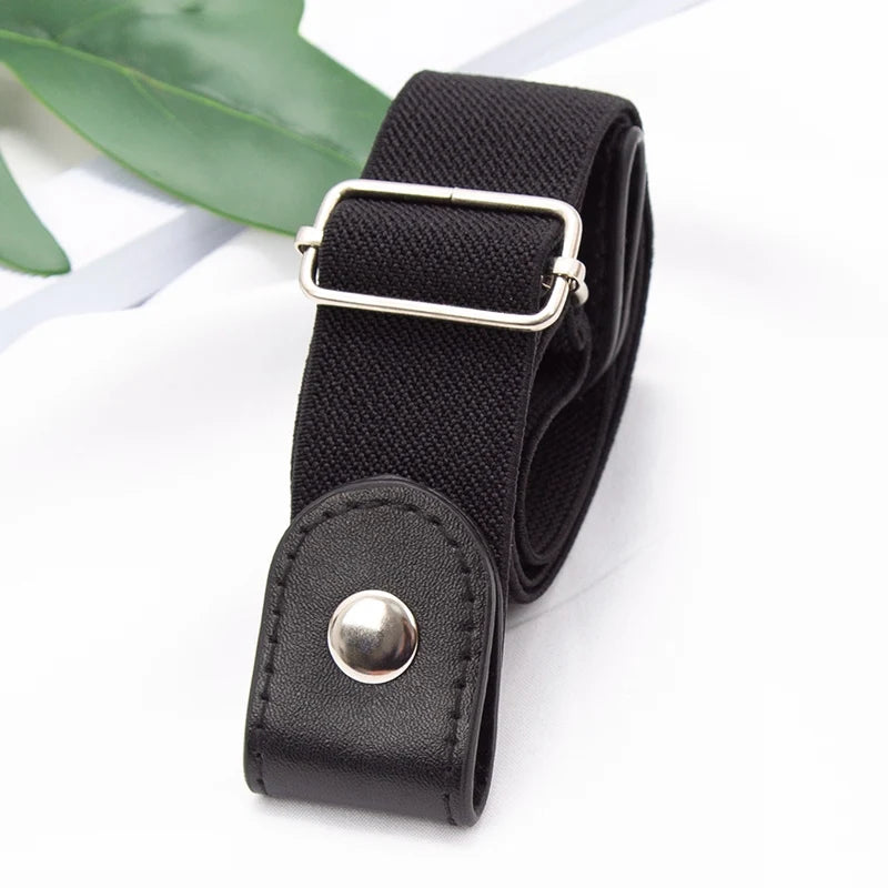 New Adjustable Belts for Women Buckle-Free Waist Jeans Pants No Buckle Stretch Elastic Waist Men Canvas Belt Lazy Invisible Belt Qme black