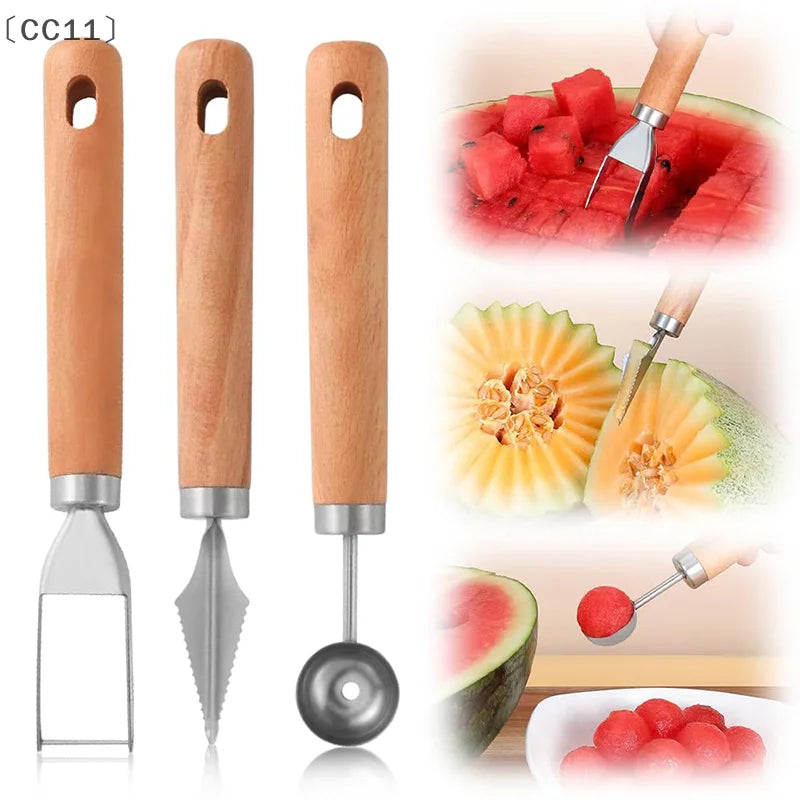 CC11Stainless Steel Watermelon Cutter Fruit Slicer Tool 3-in-1 Melon Qme