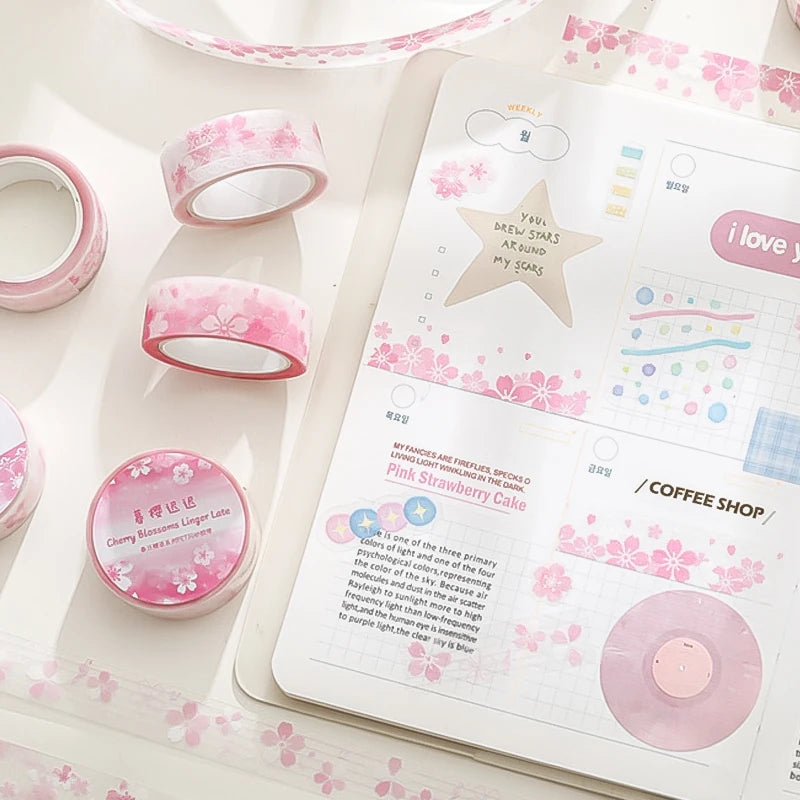 8 Rolls Spring Cherry Blossom Washi Tape, Fresh Pink Decor for Journals, Multi‑Scene Use, Essential for Craft Lovers Qme