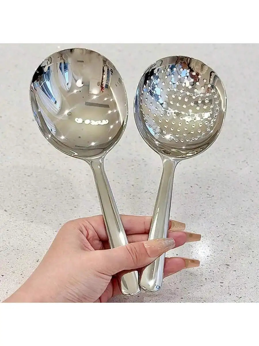 Stainless Steel Ladles Serving Soup Rice Spoon Drain Hole Heat Qme