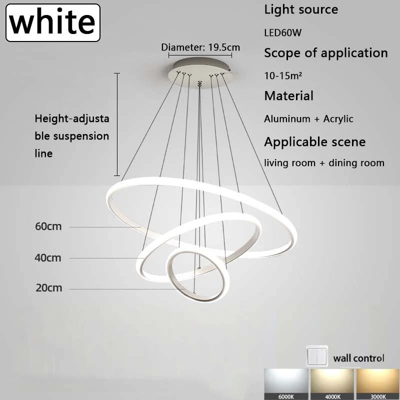 Modern led dining room chandeliers simple ring chandelier living bedroom Lights home indoor lighting decorative Pendant Lamps Qme WHITE