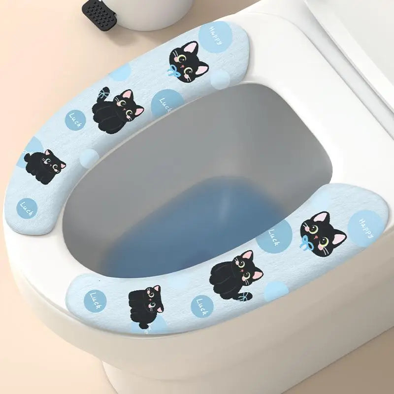 1 Pair Cute Black Cat Printed Soft Warm Toilet Seat Cushion Pads Fits Most Standard Toilets For Home Bathroom Use Qme A1