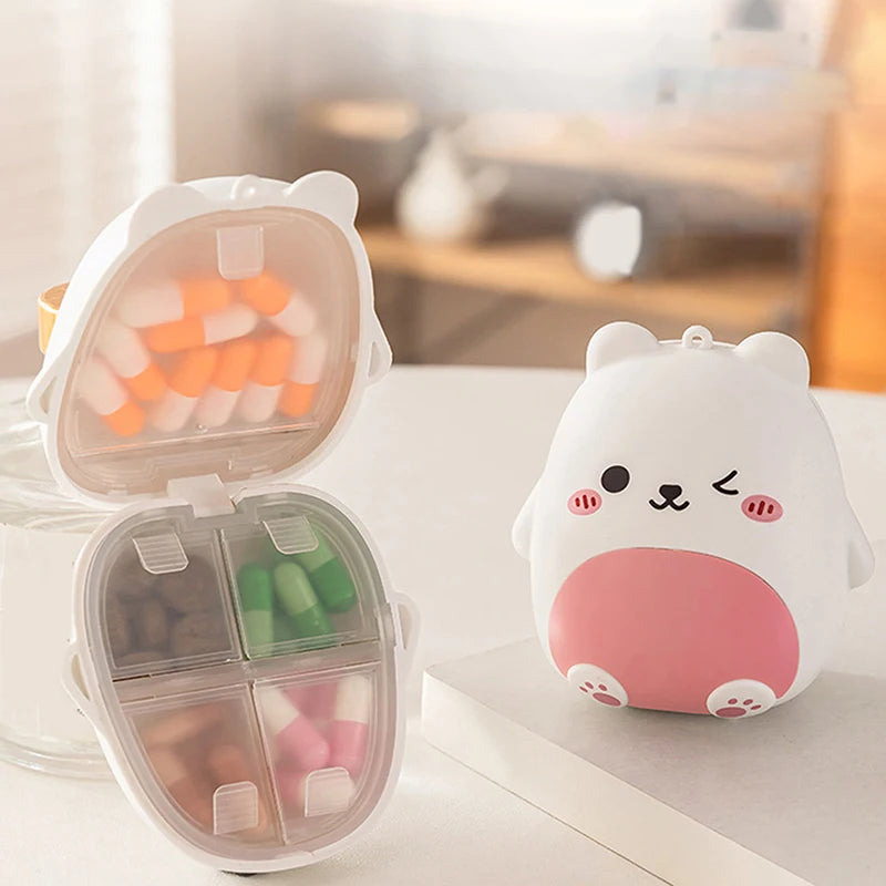 Pill Box Cute Cartoon Small Bear Portable Double-layer Compartment Qme