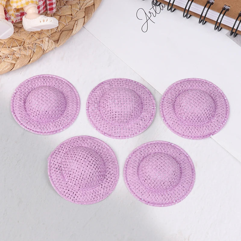 Decorative Dollhouse Woven Straw Hats 5 Child Role-play Toys Qme Purple