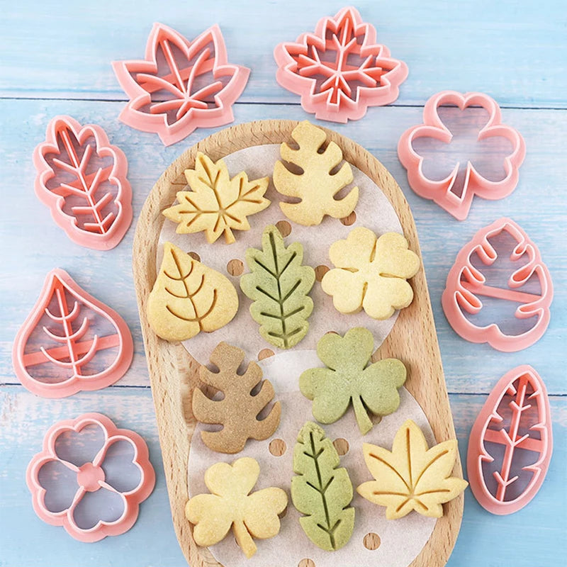 8 Pieces Cute Leaves Cookie Cutters For Baking Cookie Mould Press Leaves Cookie Mould Set Kitchen Tools Plastic Cookie Stamps. Qme