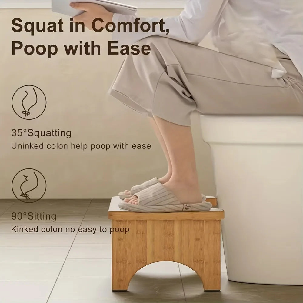 Bamboo Toilet Stool Wooden Squatting Potty Stool for Adults Squat Adult Non-Slip Wood Poop Stool for Bathroom Portable for Kids Qme