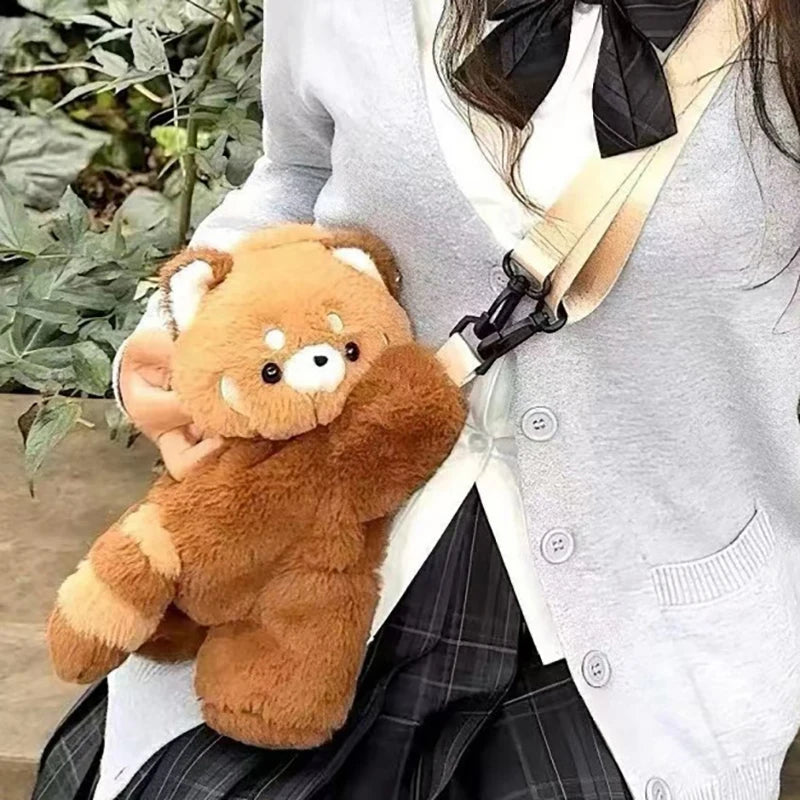 Red Panda Plush Backpack Women Crossbody Fur Soft Shoulder Bag Qme