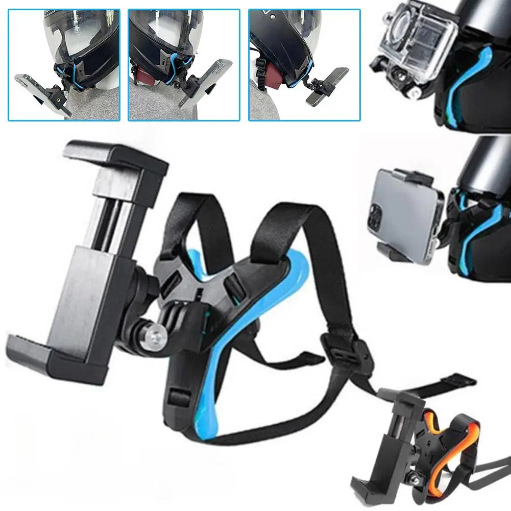 Motorcycle Helmet Chin Strap Mount Holder With Phone Clip For GoPro 11 10 9 Action Camera Full Face Mobile Phone Holder Qme