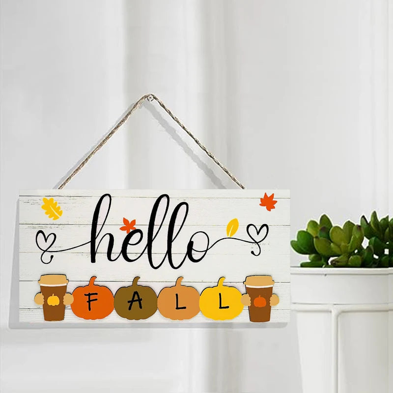 Rustic Hello Fall Wall Hanging Decor Wood Art Plaques Sign Door Sign for Home Living Room Front Door Decor Qme