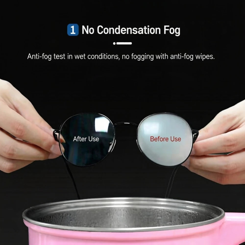The eyeglass defogging wet wipes quickly dissolve water vapor and effectively block fog, making the lenses clear and not blurry Qme