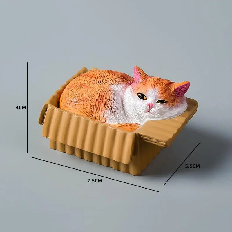 Adorable Cat In Box Napping Resin Figurine Kawaii Desktop Decor Car Ornament Ideal Gift For Cat Lovers Qme A1