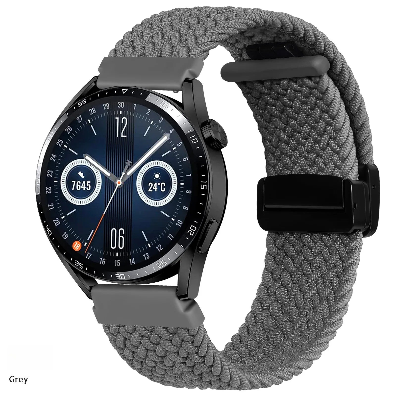 A Adjustable Nylon Braided Watch Strap with Folding Buckle Magnetic Wristband for Samsung Watch 5 6 7 Huawei GT5 GT6 Qme grey 20mm