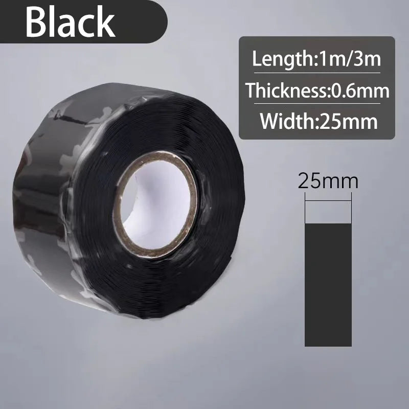 Silicone Self-Adhesive Waterproof Tape Insulation Flame Retardant Silicone High Temperature Resistant Water Pipe, Wire Qme Black-1PCS 3M 25mm