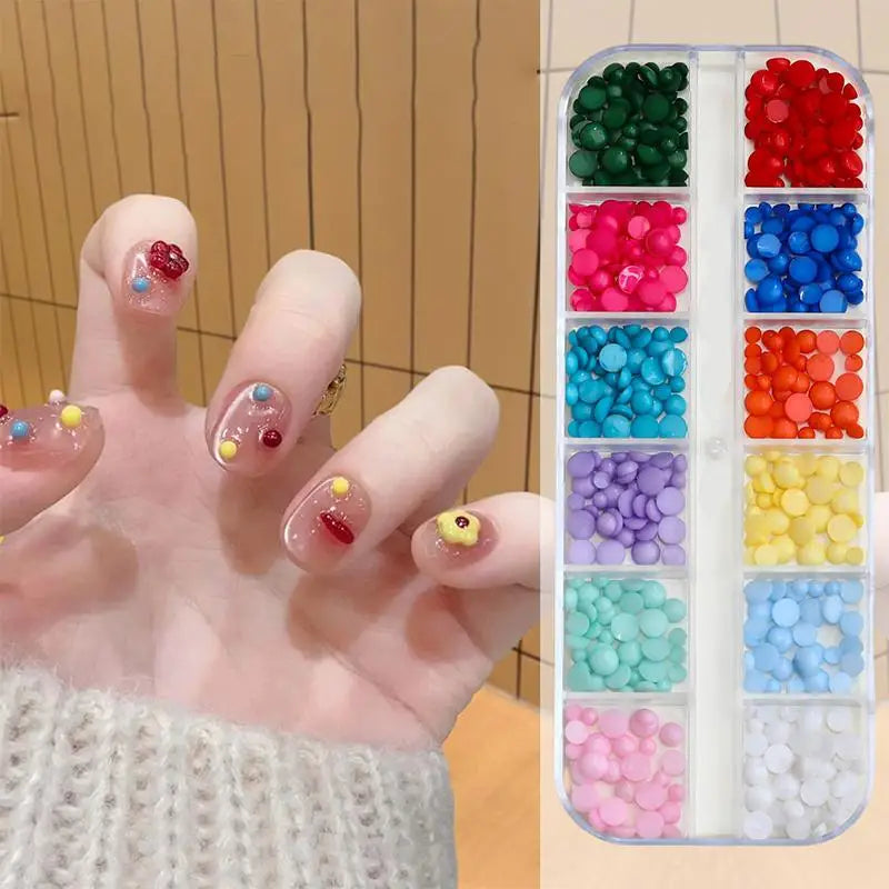 12 Grids Sparkling Aurora Flat Back Colorful Beads Nail Art Charms 3D Qme