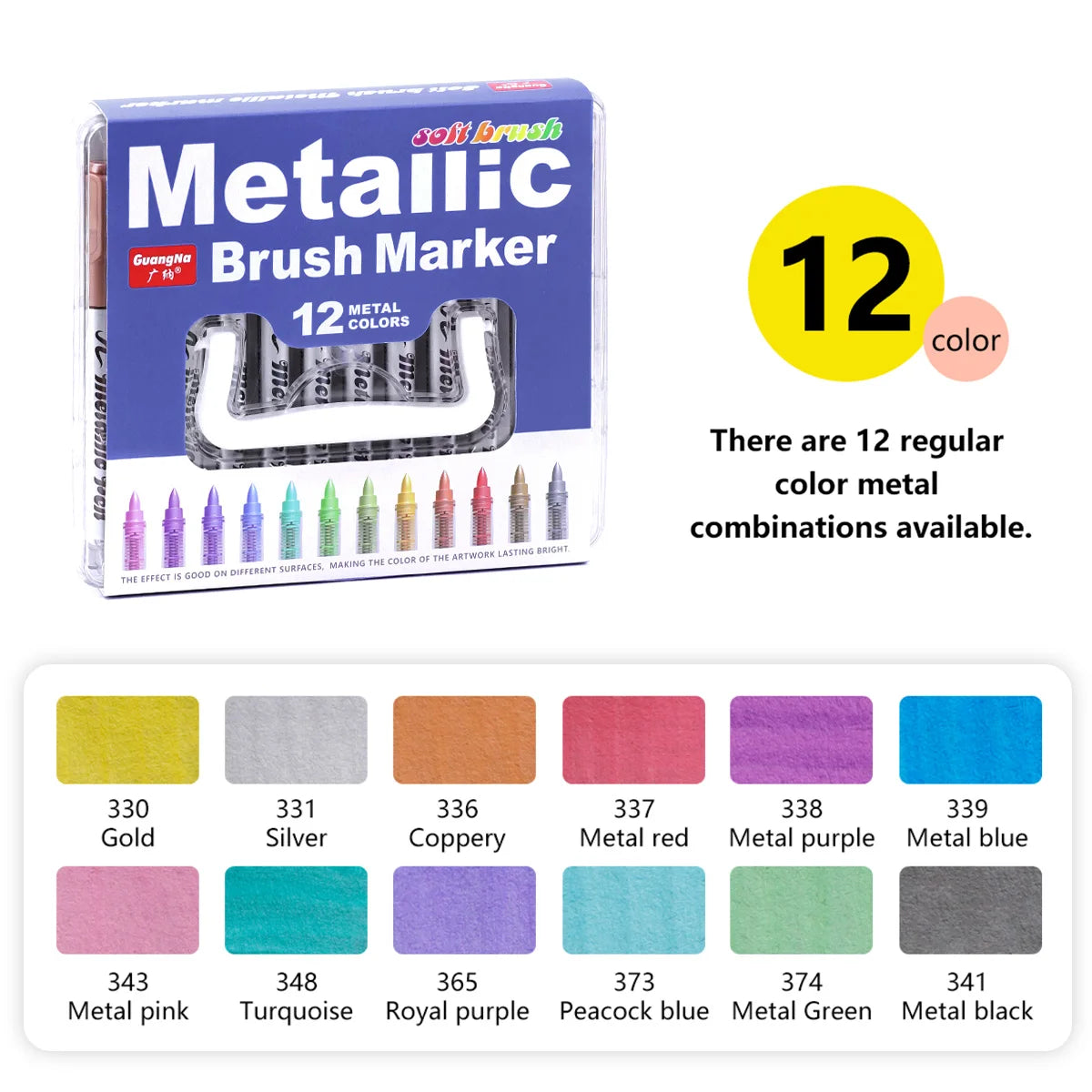 12-48Pcs Metallic Marker Pens - Brush Tip for Rock Painting, Black Paper, Scrapbooking Crafts, Christmas Gift，DIY Photo Album Qme 12 colors