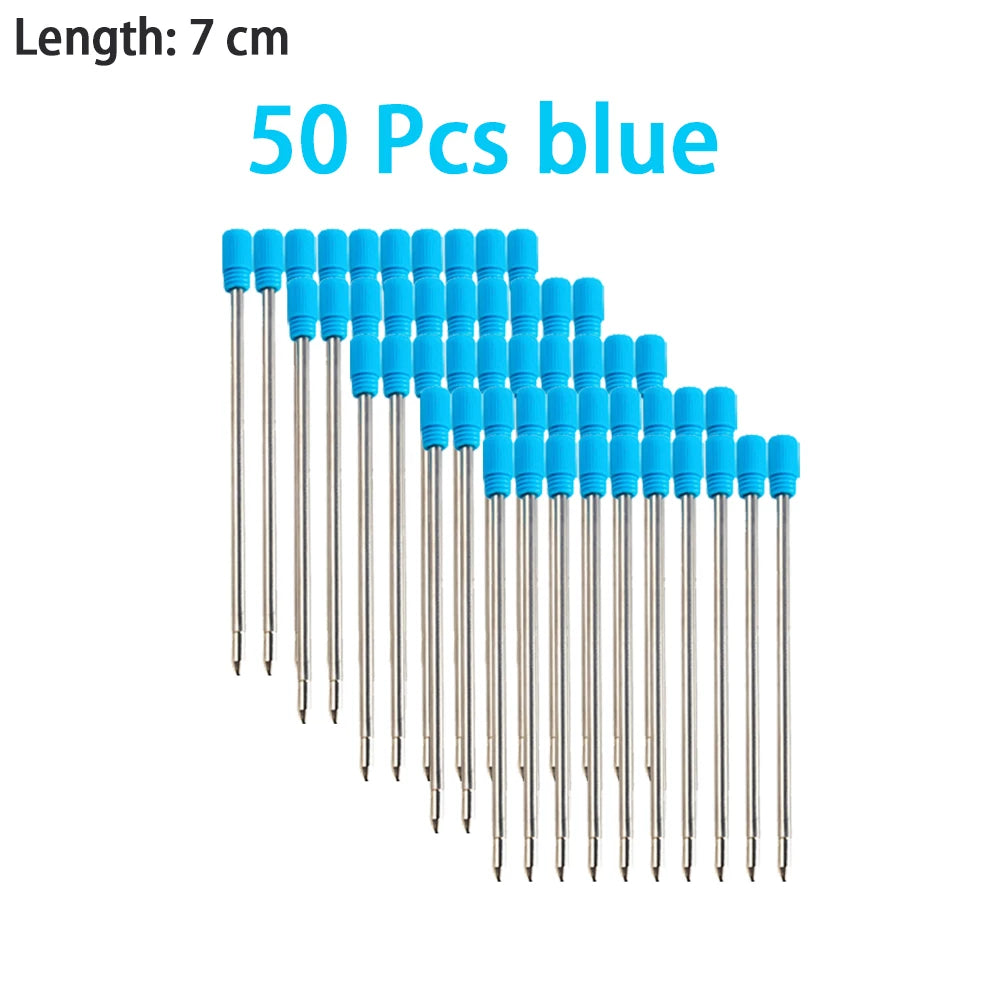30/50/100 Pcs 7/8.2/11.5cm Ballpoint Pen Refills 0.7mm Medium Tip Blue Black Ink Refill Rods Office Student Writing Stationery Qme 7cm-50 blue