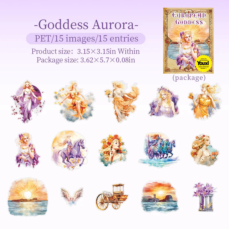 European Goddess Mythology Theme PET Stickers 15 Sheets for Scrapbooking Journal DIY Decoration Collage Diary Qme 6