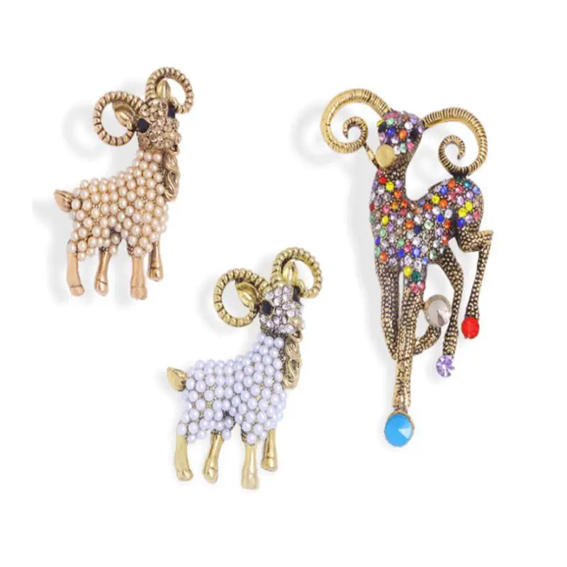 1Pcs Baroque Luxury Sheep Goat Brooch Pin Jewelry For Men Women Wedding Party Couple Gift Qme