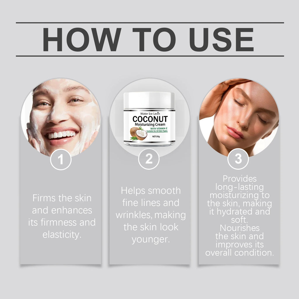 50g Coconut Oil Moisturizing Cream | Collagen and Vitamin E | Alcohol-Free | Suitable for All Light Skin Tones | Moisturizing Formula Containing Hyaluronic Acid and Retinol Qme
